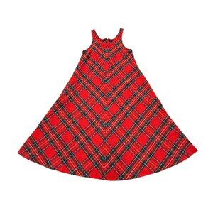 Women’s Vintage 90s Red Green Tartan Plaid Wool Midi Dress